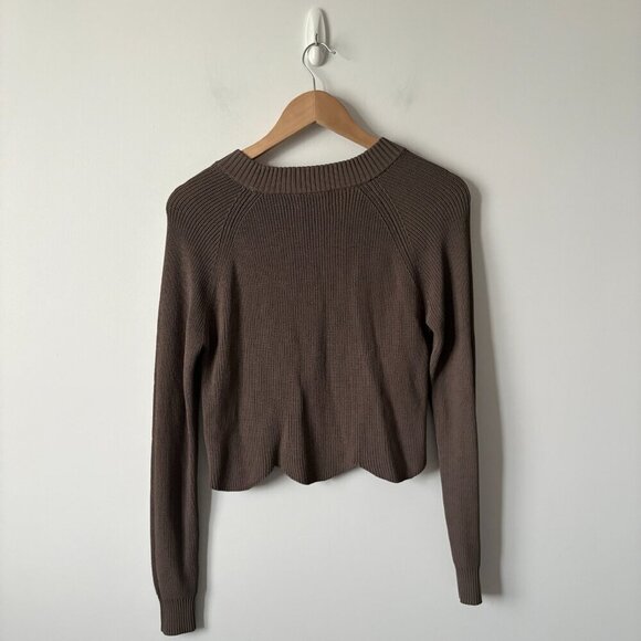 Aritzia Wilfred Scalloped Crew Neck Sweater Brown Size Small - Picture 4 of 6